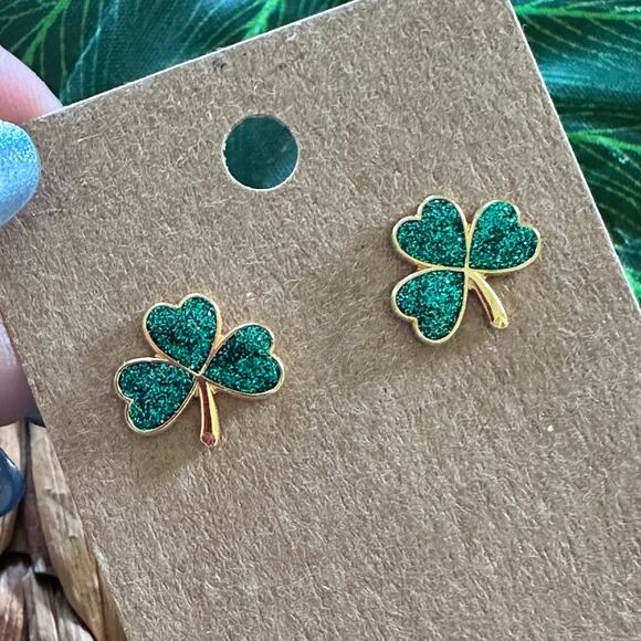 BOGO FREE Three leaf clover, glitter studs, lucky girl  - Picture 1 of 4